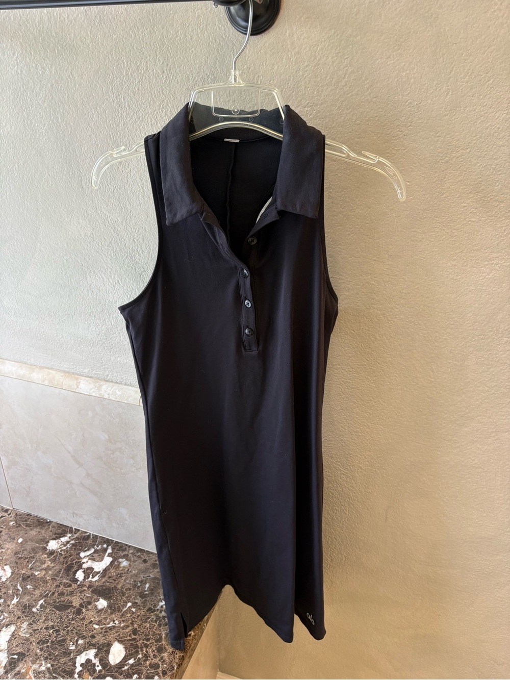 ALO Yoga Black Sleeveless Polo Mini Tennis Dress with Button Placket